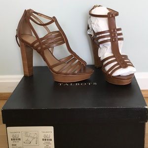 Talbots Leather Zip Ankle Strap 4” Heel Platform Sandals